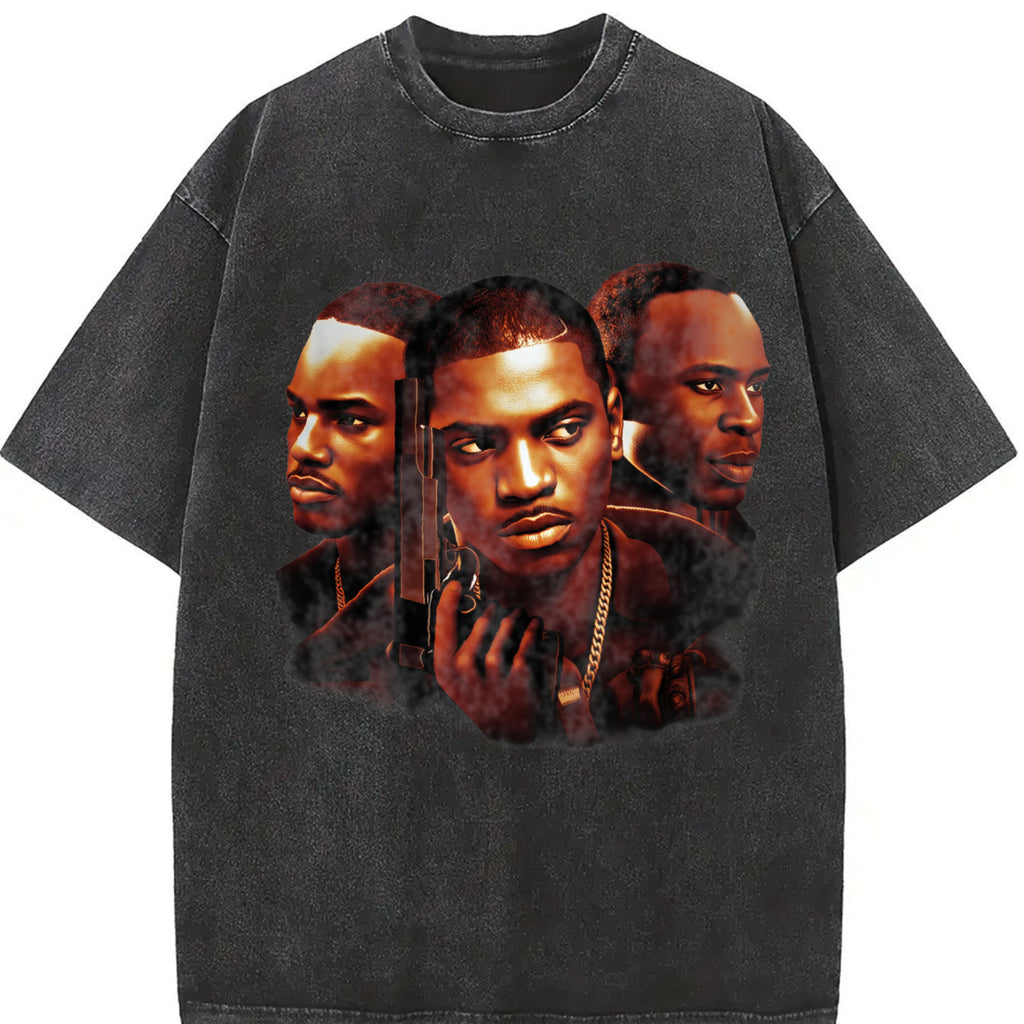PAID IN FULL Mitch Ace & Rico Oil Paint Style Classic Hood Hip Hop Movie T-Shirt Cotton Menswear
