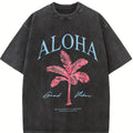 Women's ALOHA Tropical Palm Tree Print Casual Round Neck T-Shirt, Stylish Summer Wear for Daily Vacation, Loose-Fitting Thin Fabric Top