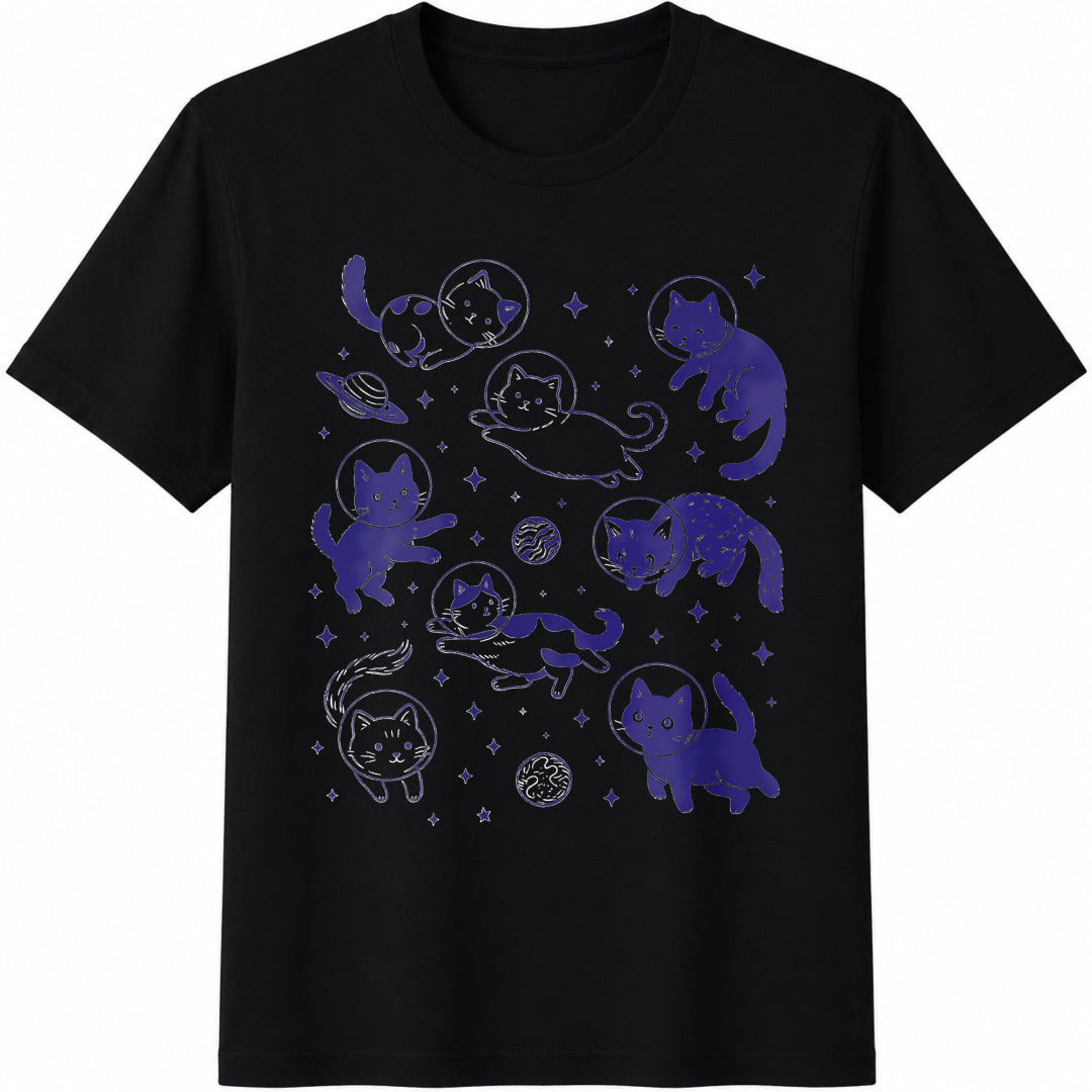 Funny Space Cat Kitty Weirdcore Silly Cat Lover Aesthetic Cotton T-Shirt - Black