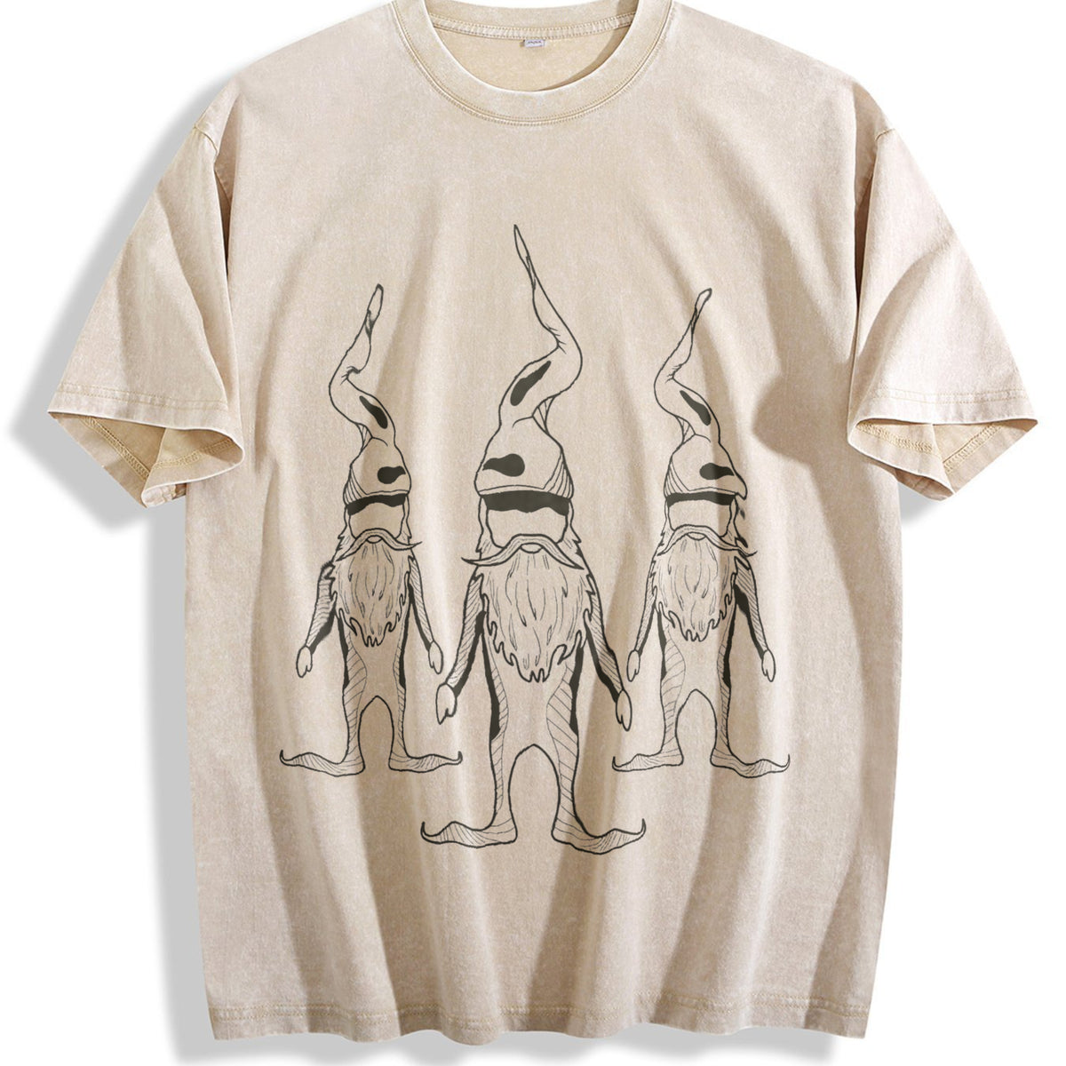 1800s Christmas Elf Cool Vintage Washed T-Shirt - Beige
