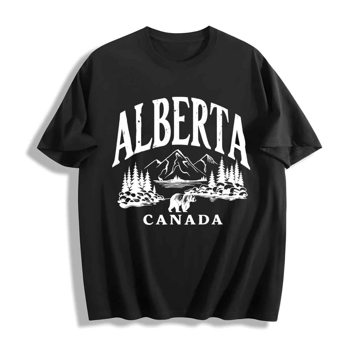 Canadian Canada Grizzly Bear Snow Mountain Summer Cotton T-Shirt - Black