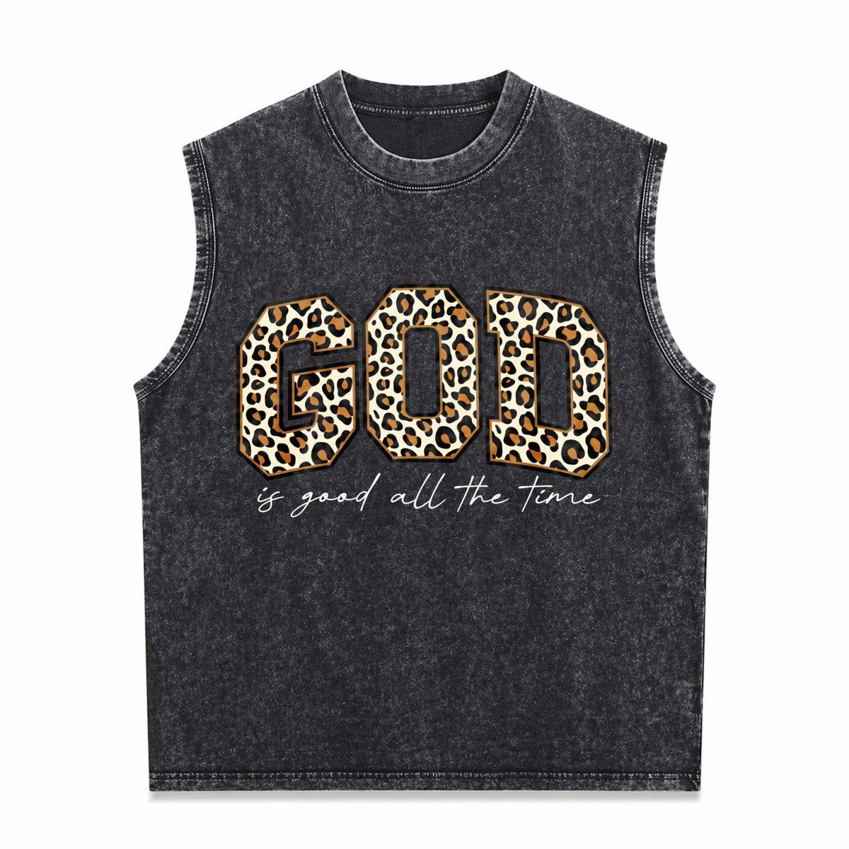 Leopard God Good Time Men's Washed Tank Top - Black