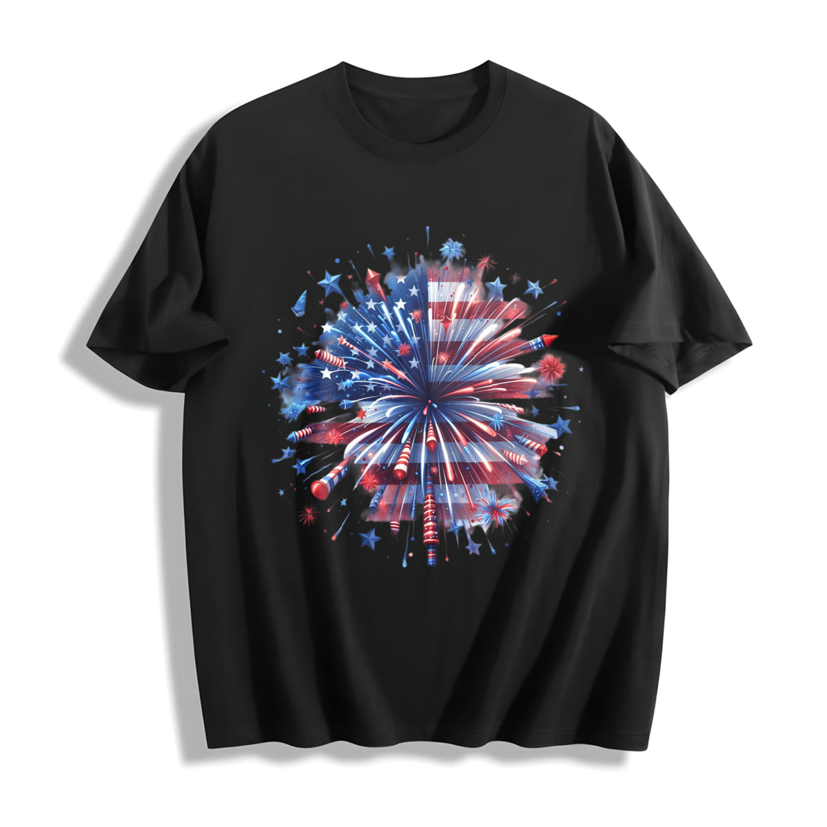 USA Firework Cotton T-Shirt - Black