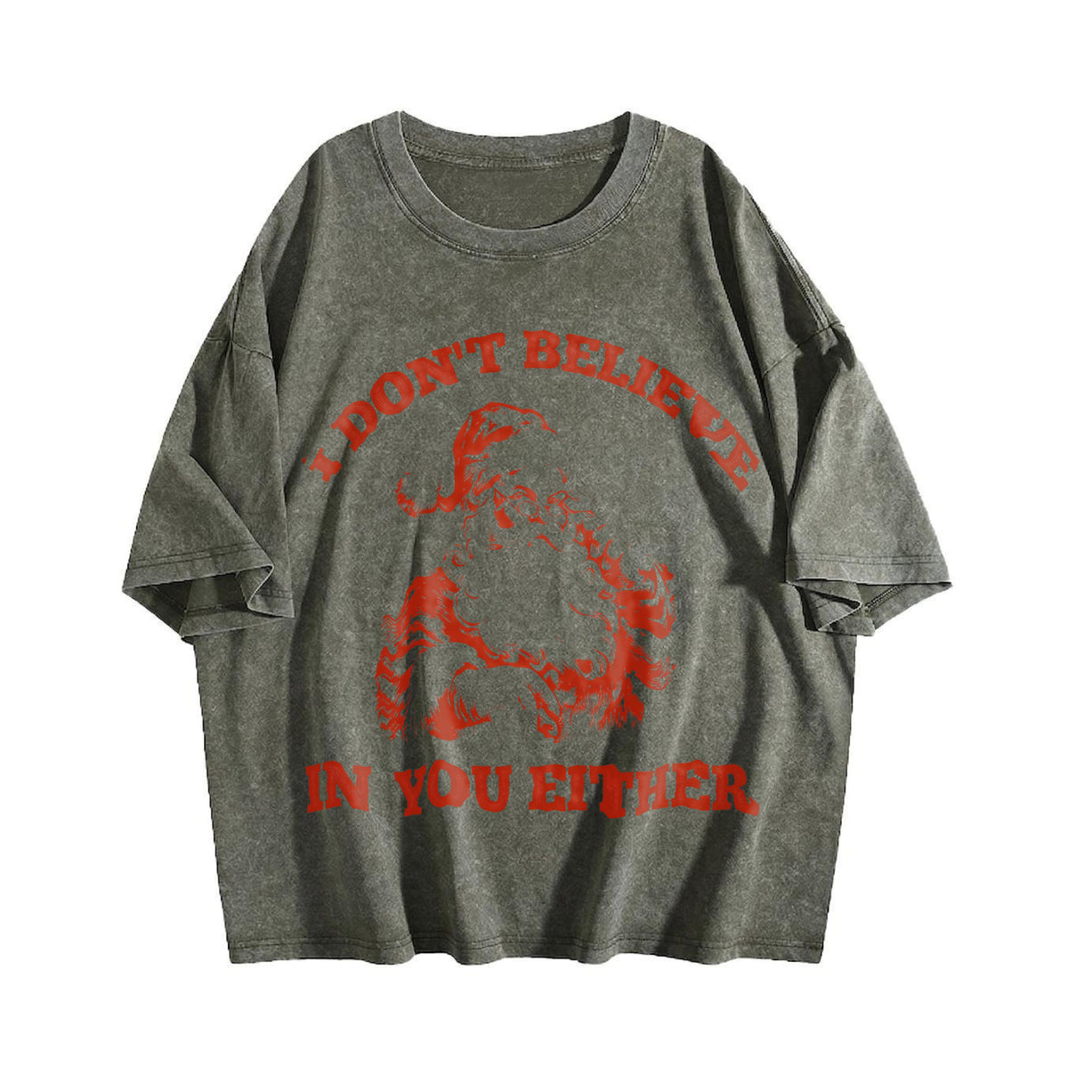 Funny Santa I Don't Believe In You Either 90s Vintage Washed T-Shirt - product view