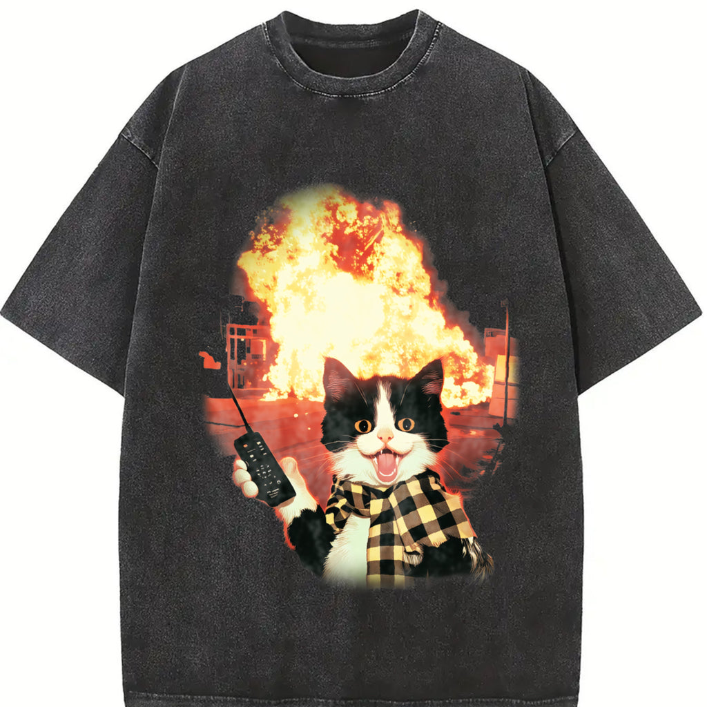 Funny Cat Design Unisex Oversized Crew neck T-Shirt & Sweatshirt,High-Quality Print,Casual Comfort Breathable Long Sleeve for Streetwear Fashion Men and Women's Top Daily Wear