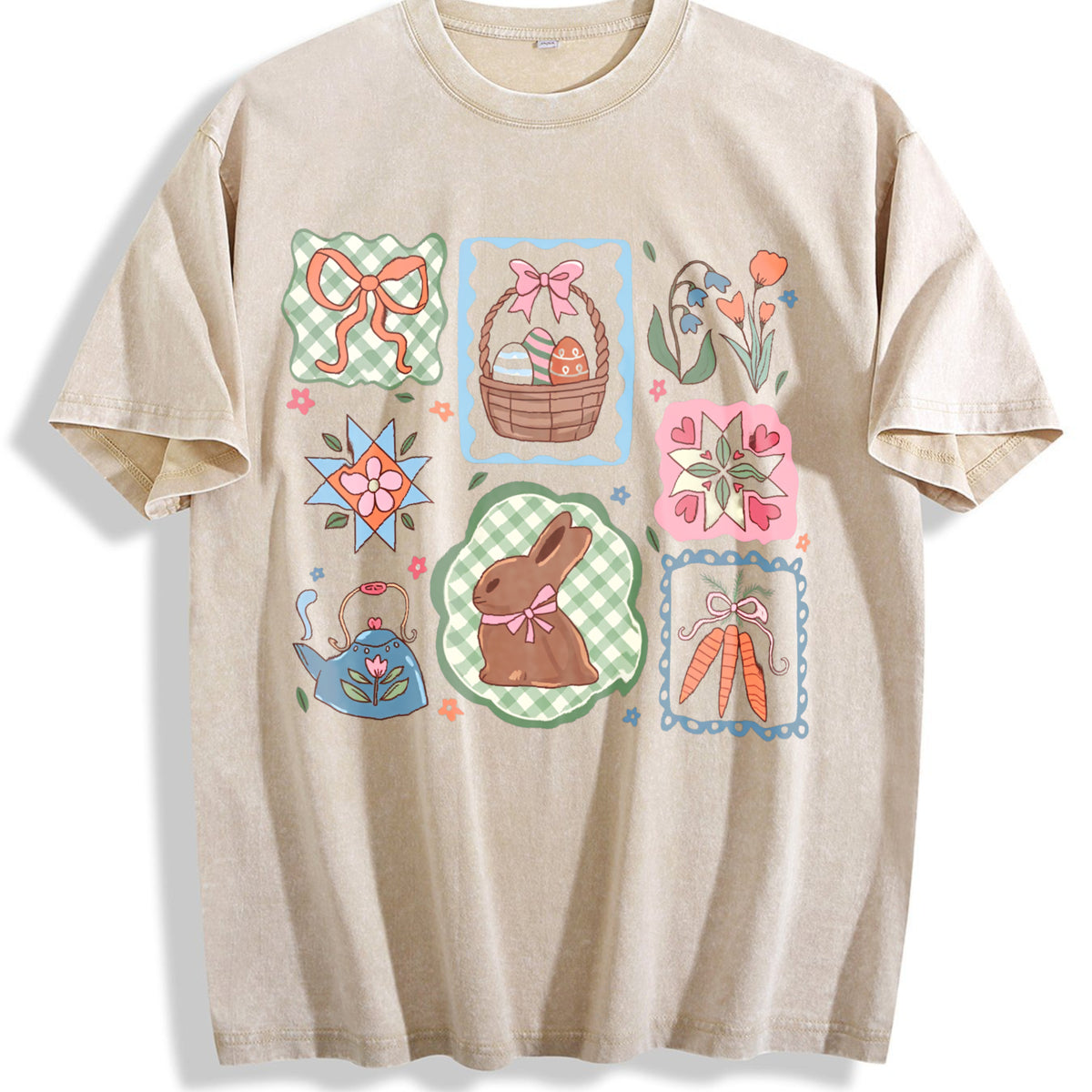 Coquette Bow Easter For Cute Bunnies Easter Easter Vintage Washed T-Shirt - Beige