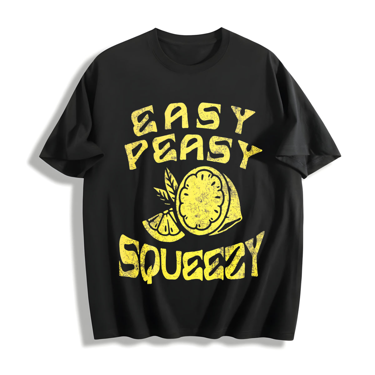 Easy Peasy Lemon Squeezy Funny Relaxed Lemons Saying Joke For Cotton T-Shirt - Black