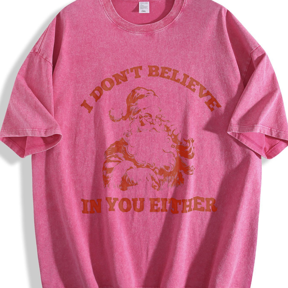 Funny Santa I Don't Believe In You Either 90s Vintage Washed T-Shirt - product view