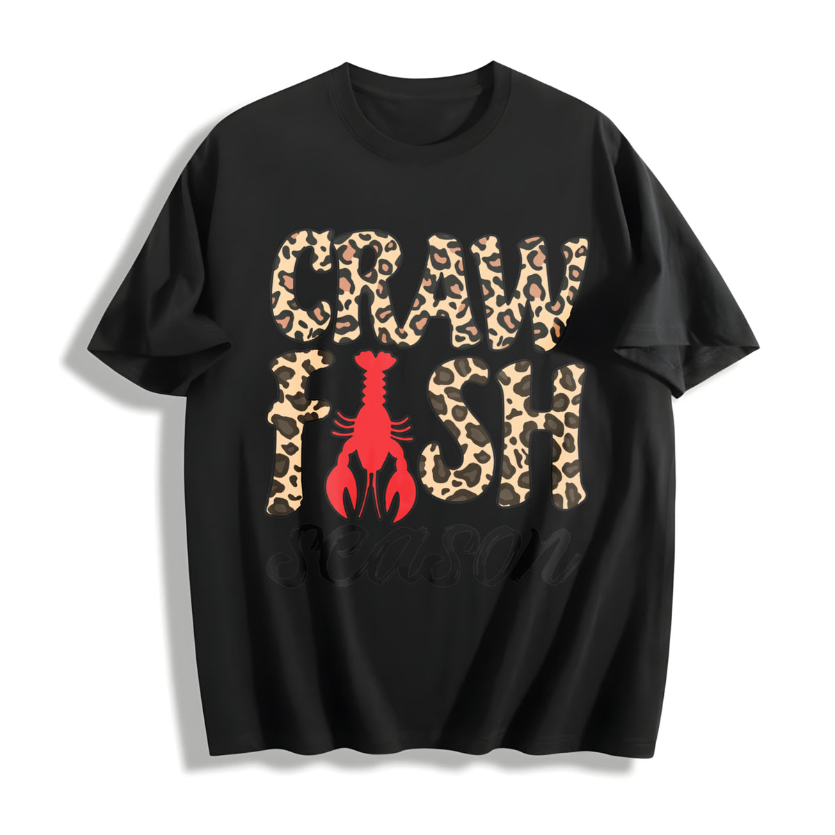 Leopard Crawfish Season Cotton T-Shirt - Black
