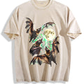 Bats Howling To Moon 90s Vintage Washed T-Shirt - Beige