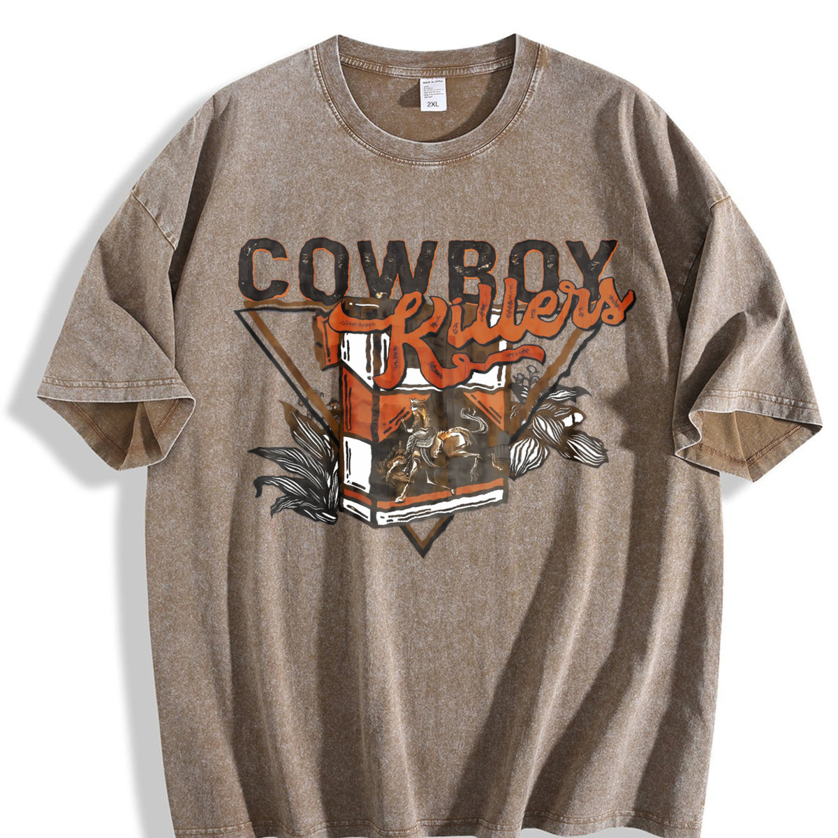 Front Back Western Cowboy Vintage Washed T-Shirt - product view