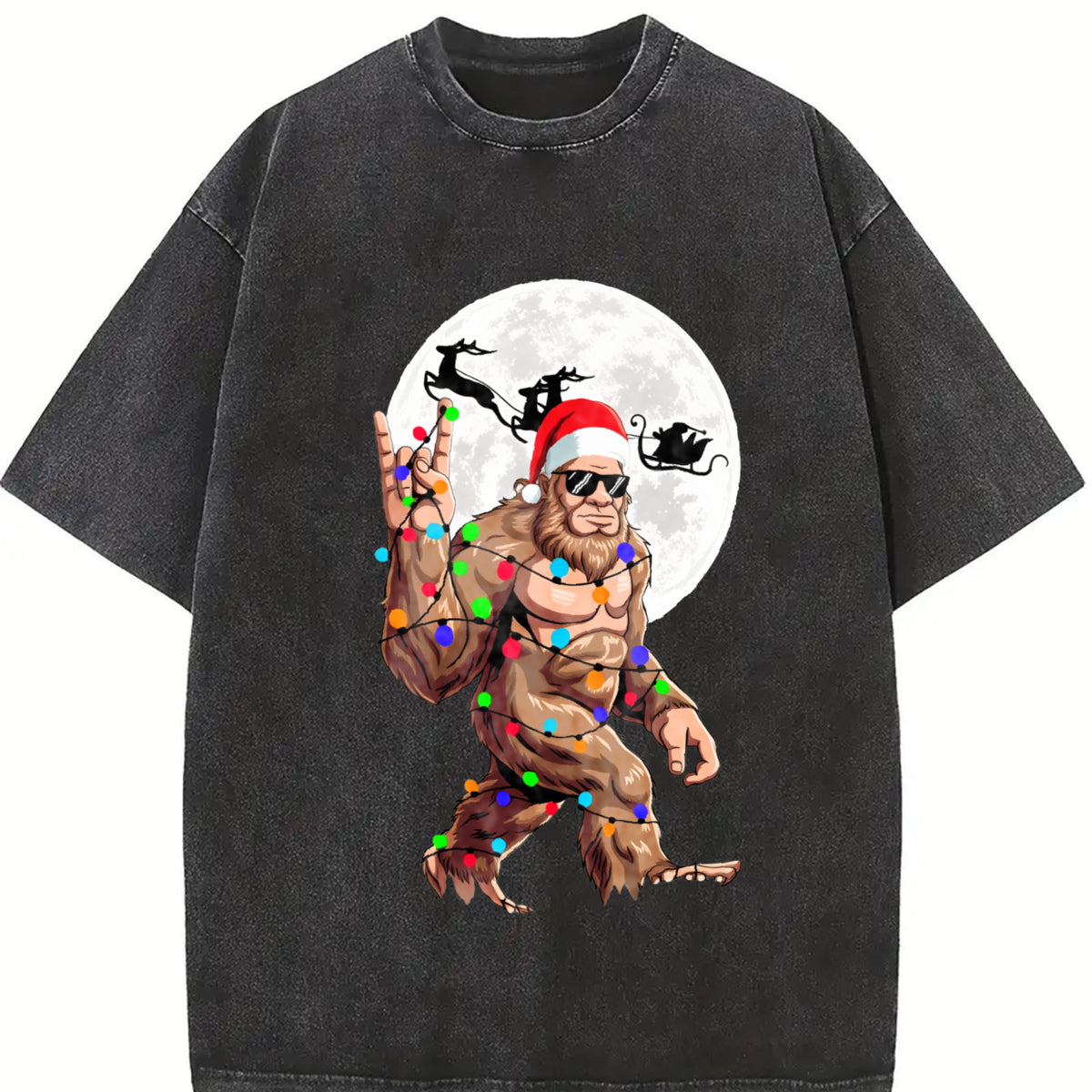 Funny Bigfoot Claus Christmas Vintage Washed T-Shirt - product view