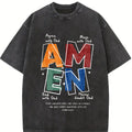 AMEN,Agree With God,Move With God,End With God,Never Doubt God, Classic Letter Header Design, Shoulder Drop Design, God Bless You, Classic Retro Fashion Casual Popular Color Letter Pattern Printed Boutique 230g Washed Cotton T-Shirt, Men's washed pure cot