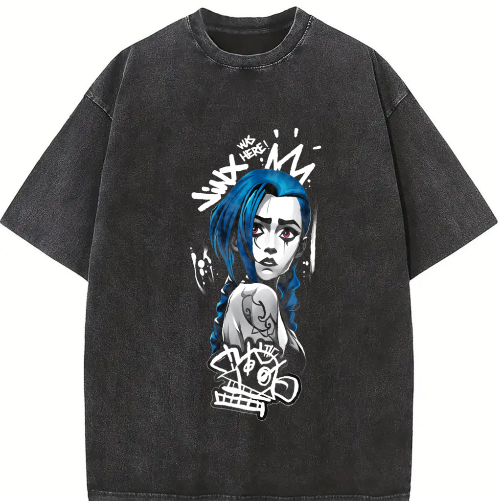 valentine shirts Retro Vintage Jinx x Powder Arcane: League of Legends Washed T-shirt Game Cotton, FPS, Game Lover Unisex Shirt Gift for Him Her Y2K Hoodie Sweatshirt Clothes Menswear streetwear t-shirt clothes