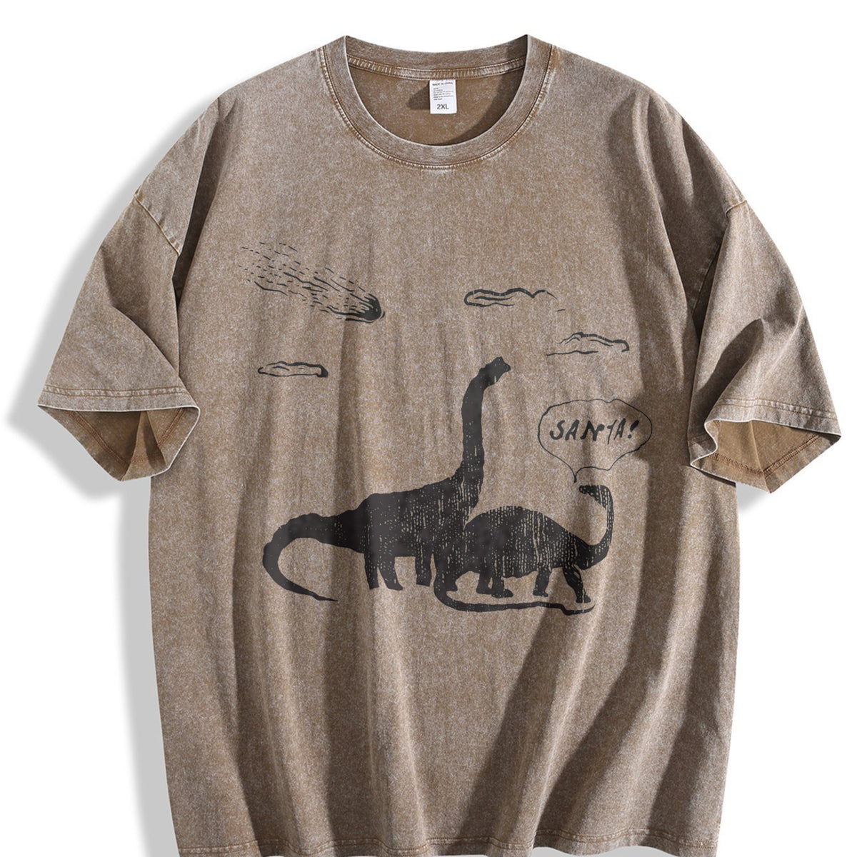 Santa Dinosaurs Funny Xmas Dino Meteor Extinction Joke Vintage Washed T-Shirt - product view