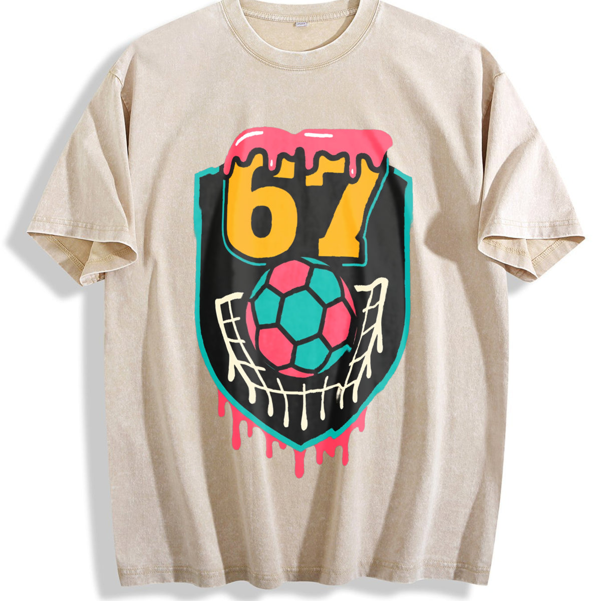 Global Soccer Fan Vintage Washed T-Shirt - Beige