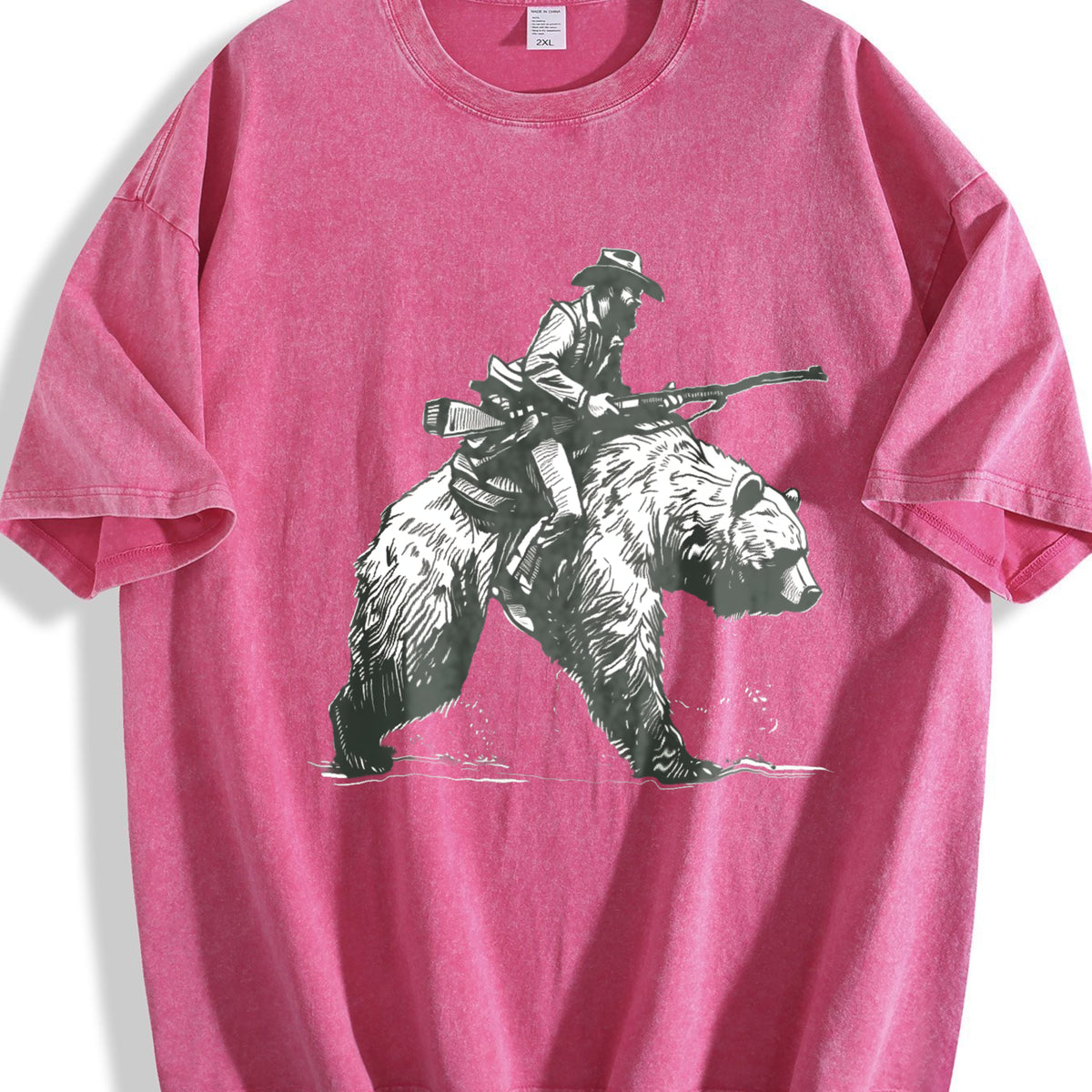 Lumberjack Cowboy Riding A Bear 90s Vintage Washed T-Shirt - product view