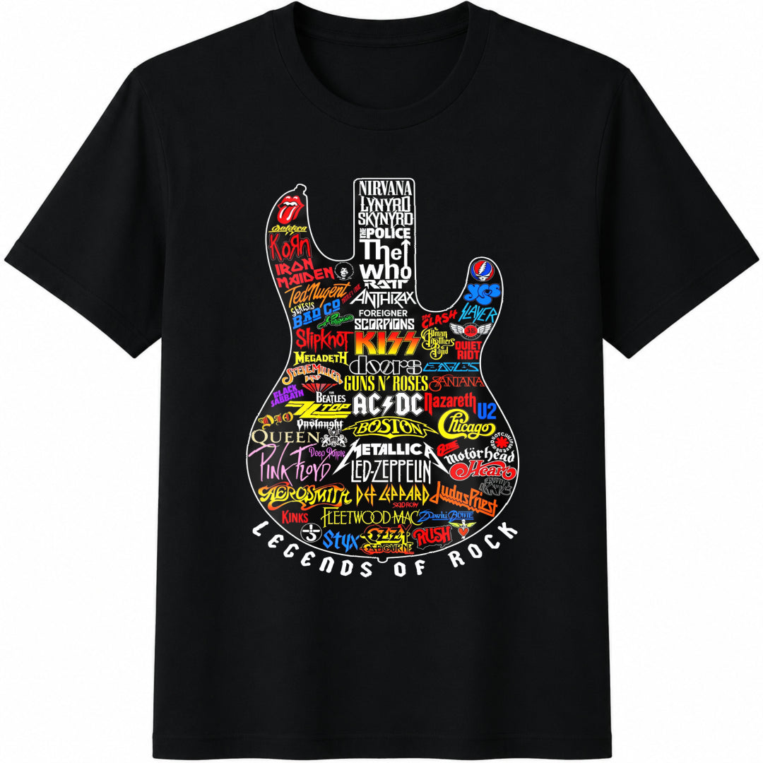 Legends Of Rock : Guitar For Music Lovers Cotton T-Shirt - Black