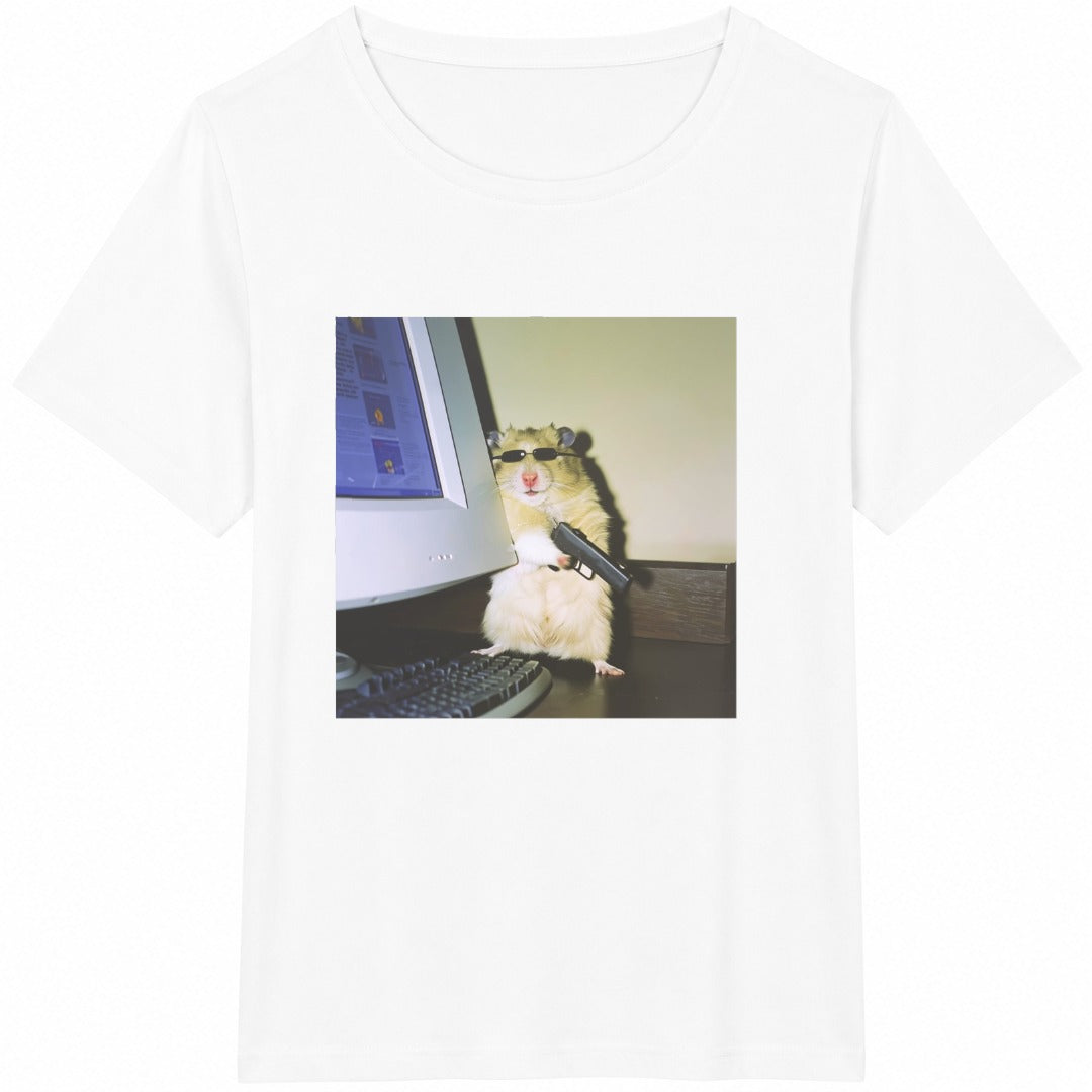 Funny Hamster at a Computer Cotton T-Shirt - product view