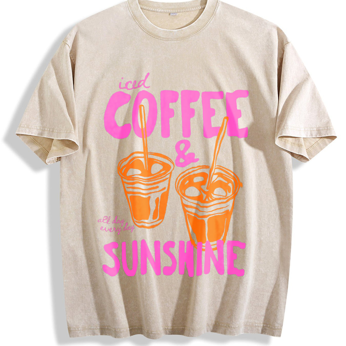 Iced Coffee And Sunshine Iced Coffee Lover Summer Vintage Washed T-Shirt - Beige