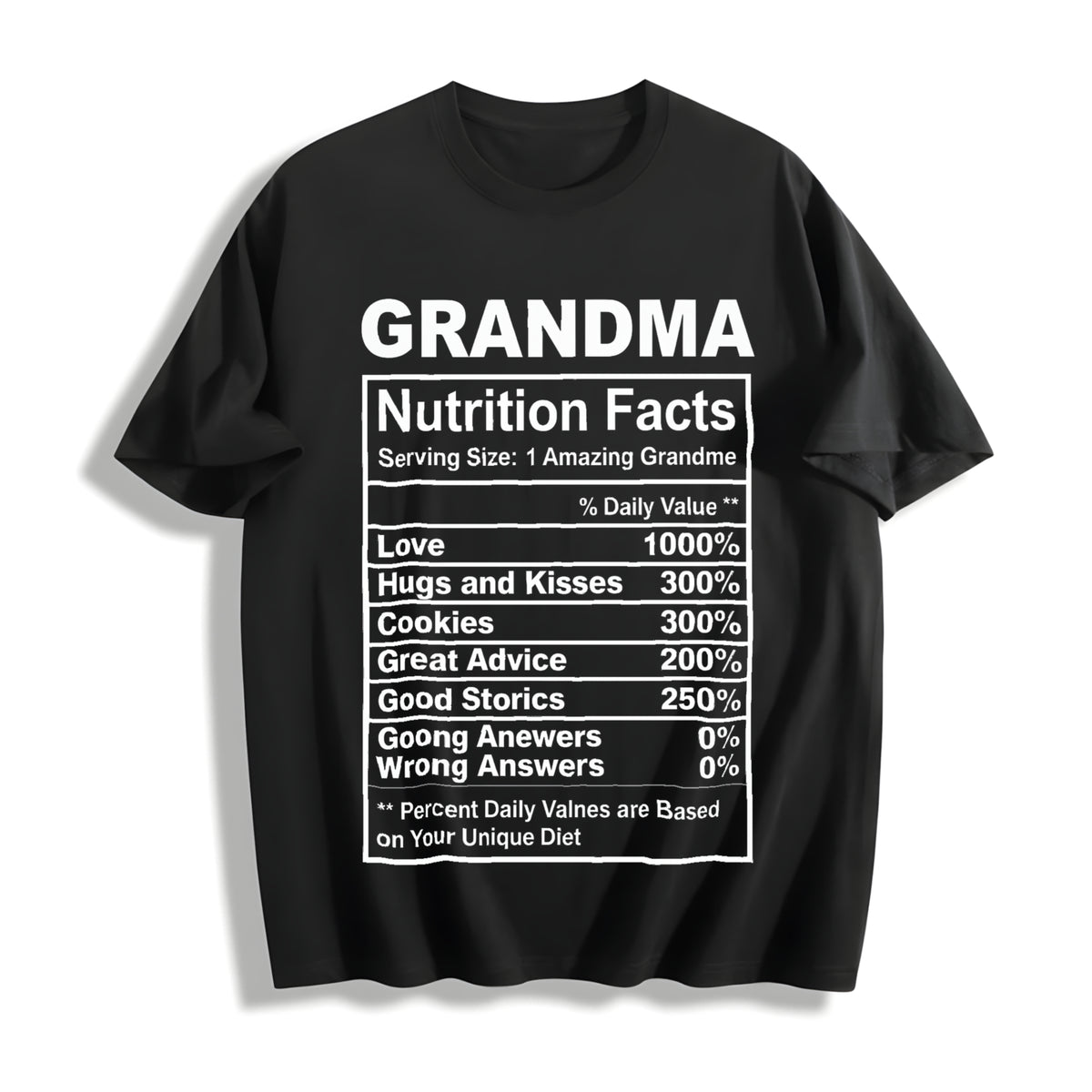 Funny Grandma Nutrition Facts Sarcastic Granny Novelty Cotton T-Shirt - Black