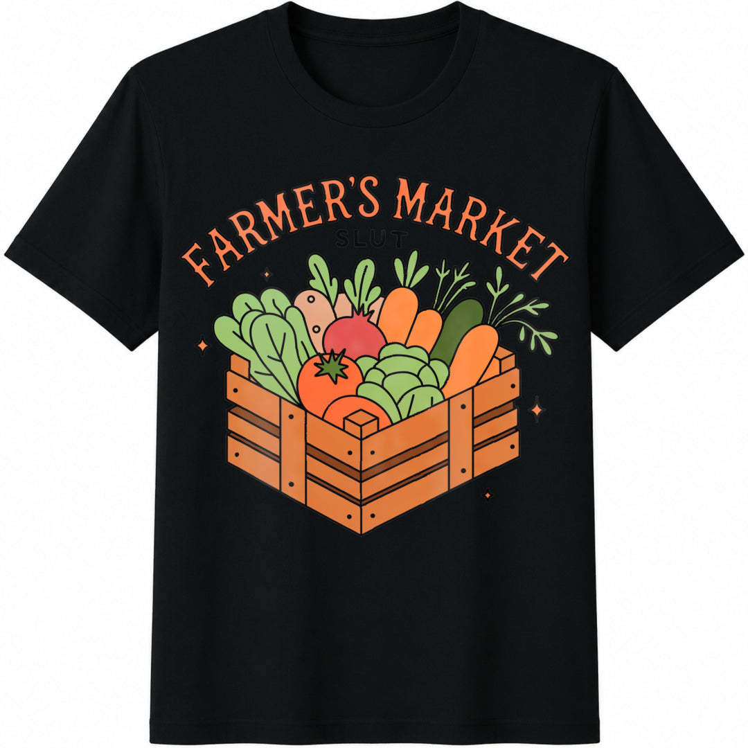 Farmers Market Vegetable Gardener Farmer Local Farm Funny Cotton T-Shirt - Black