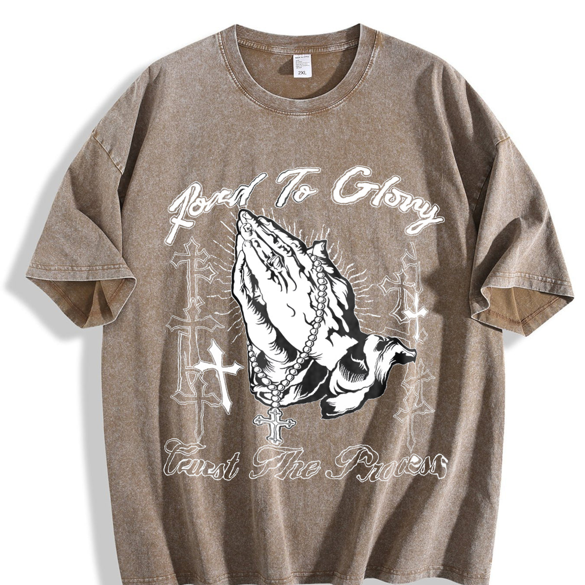 Road To Glory Praying Hands Cross Vintage Washed T-Shirt - product view