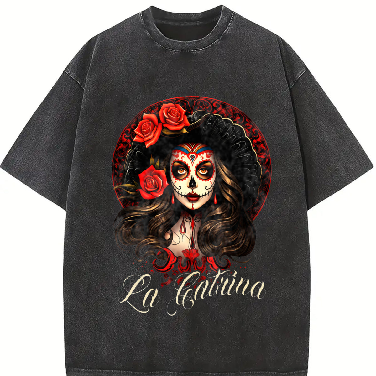 100% Cotton Unisex La Catrina Dress Stylish Day of the Dead Costume La Catrina T-Shirt Casual Top