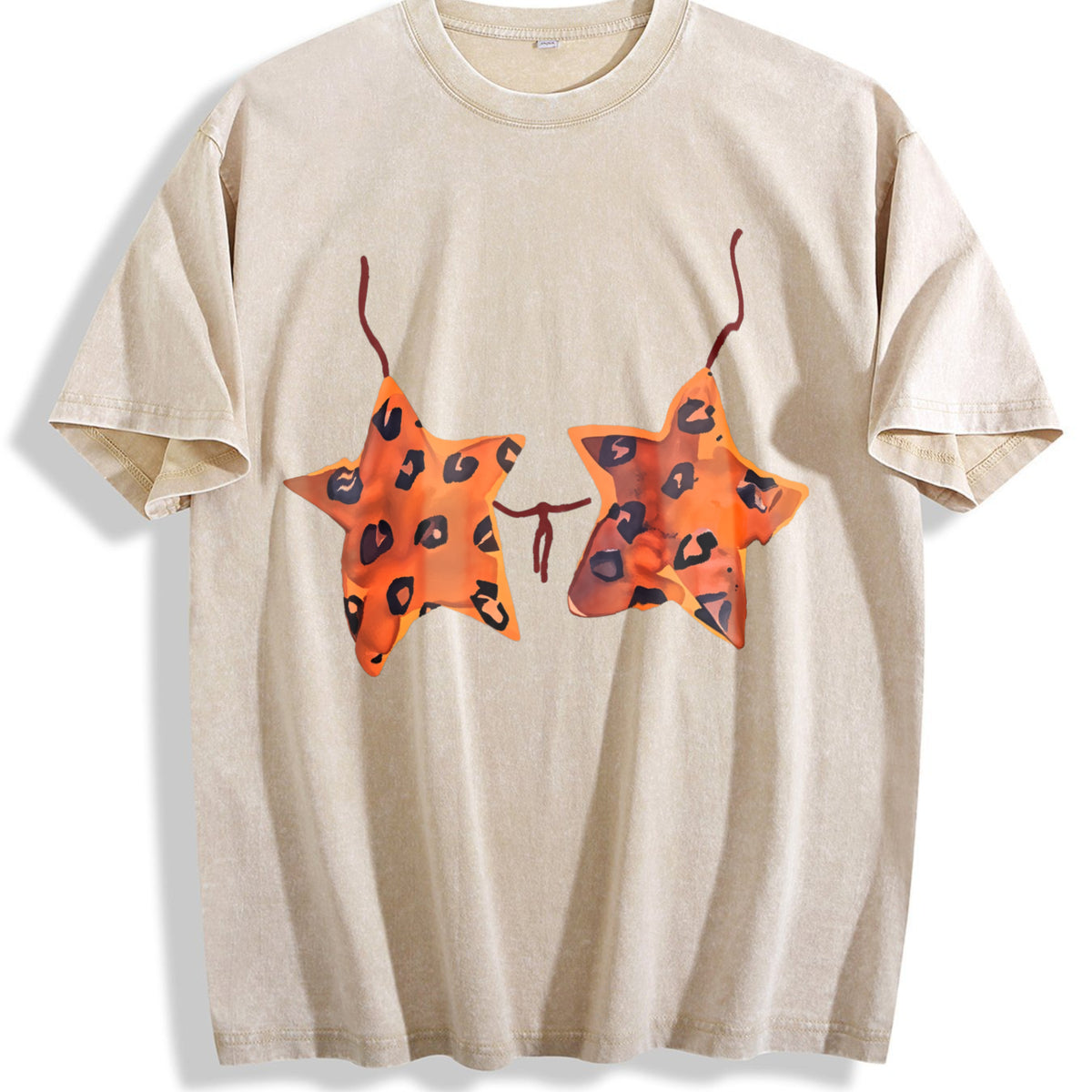 Leopard Star Vintage Washed T-Shirt - Beige