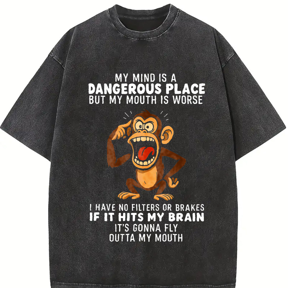 Mens Humorous Monkey Graphic T Shirt Featuring My Mind Is a Dangerous Place Slogan Perfect Casual Short Sleeve Party Tee for Fourth of July Comfortable Breathable Soft Fabric with Medium Stretch and Round Neck