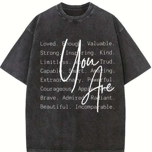 - Inspirational Quote 'you Are Loved & Valued' Vintage Washed T-Shirt - product view