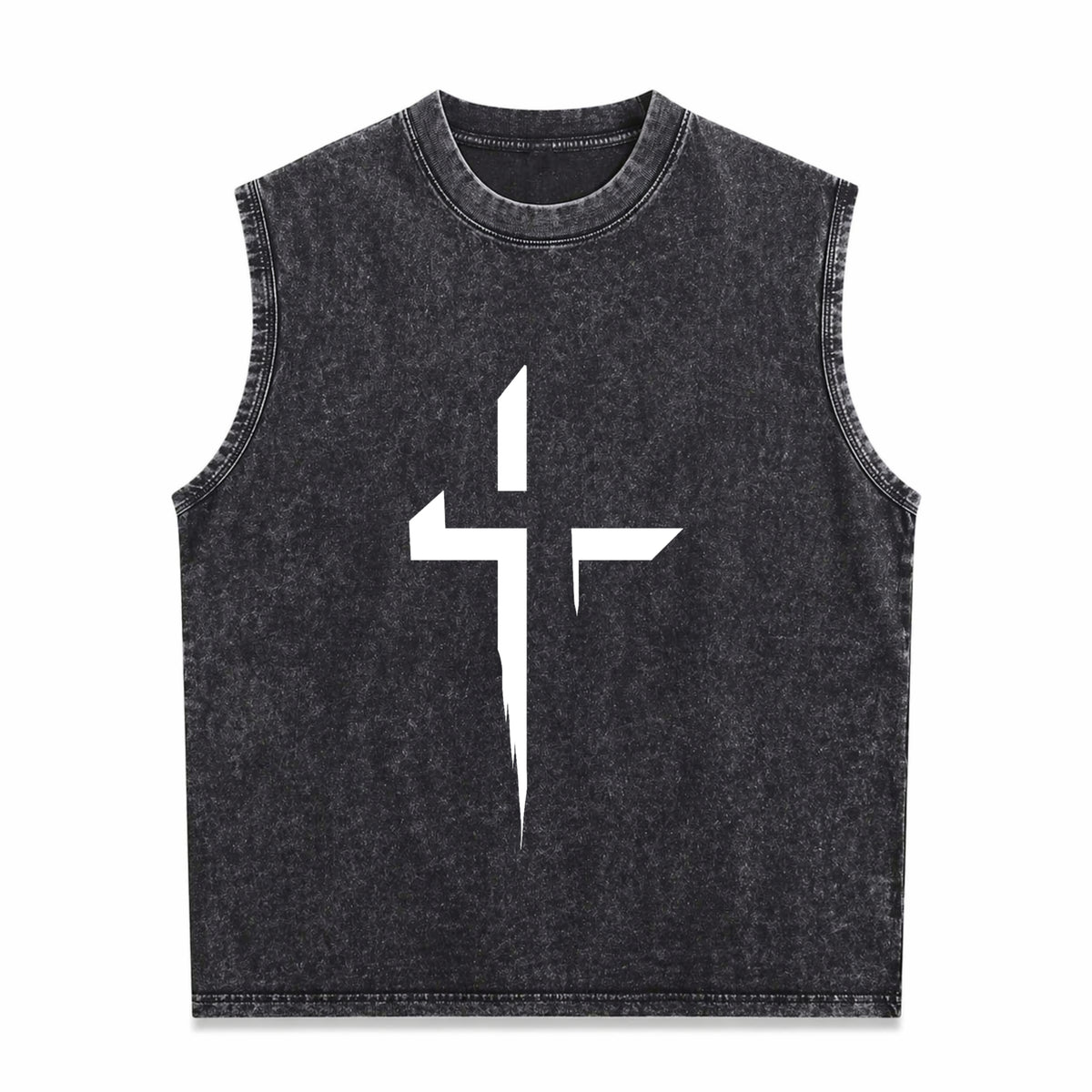 Patterned Cross Men's Washed Tank Top - Black