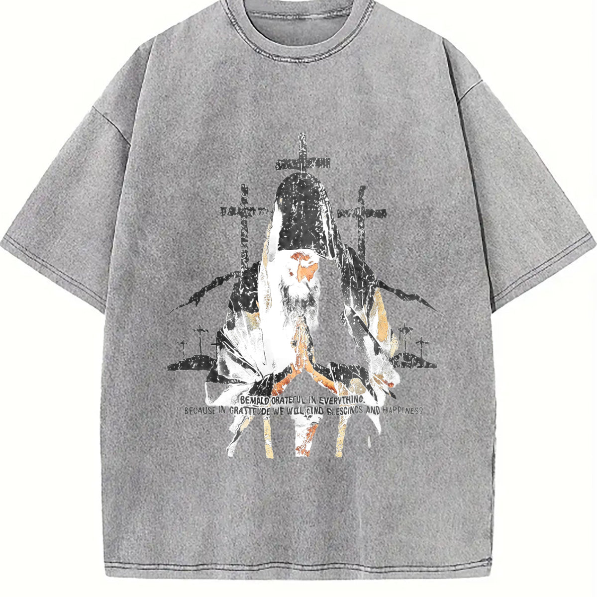 Religious Prayer Cross Black Grunge Vintage Washed T-Shirt - product view