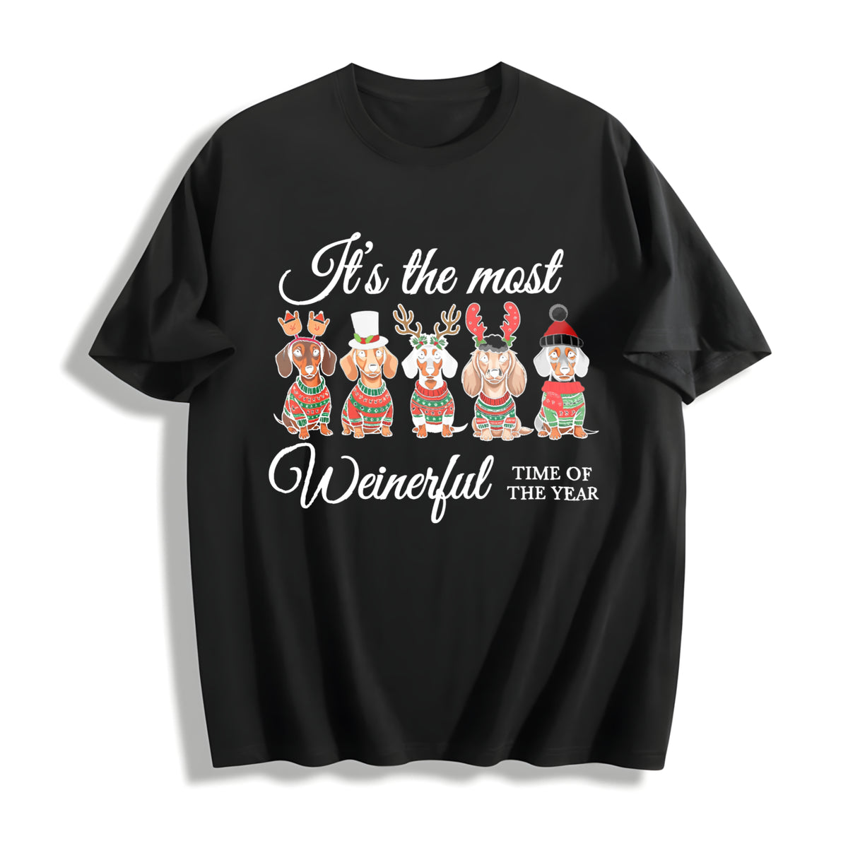 Dachshund Christmas Cotton T-Shirt - Black
