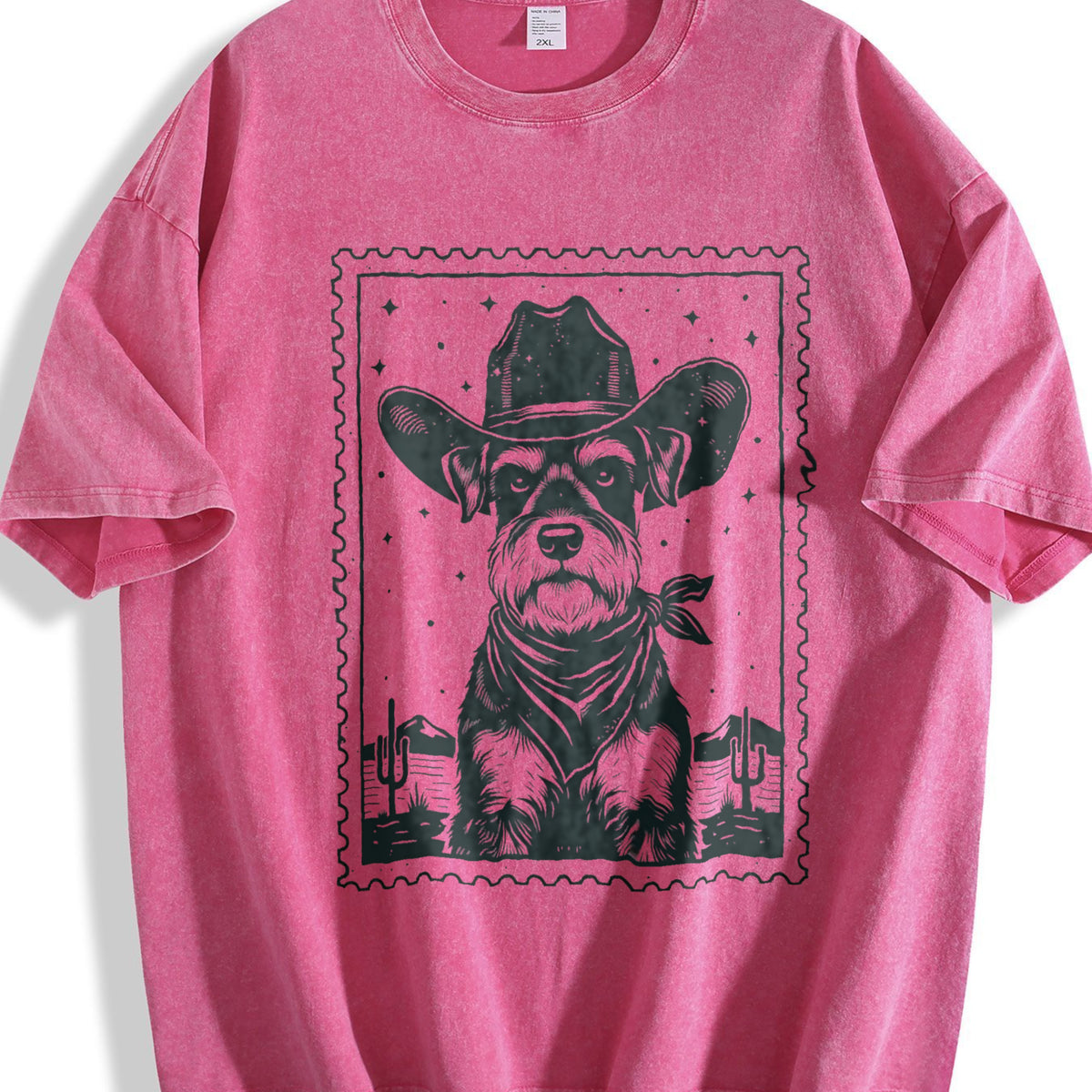 Cowboy Schnauzer Stamp Vintage Washed T-Shirt - product view