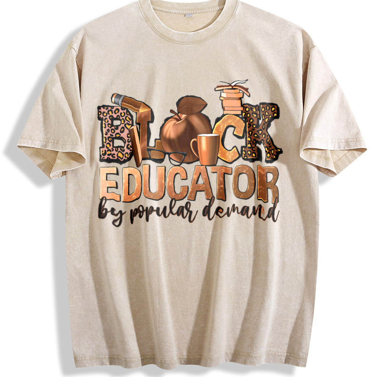 Black Educator Vintage Washed T-Shirt - Beige