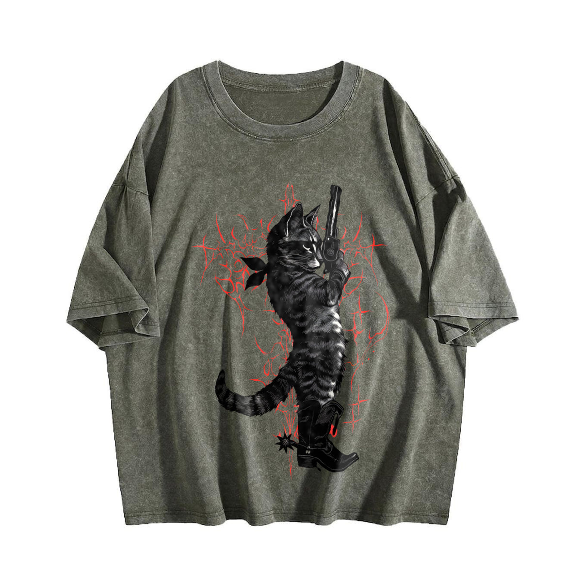 Cowboy Cat Neo-tribal Vintage Washed T-Shirt - product view