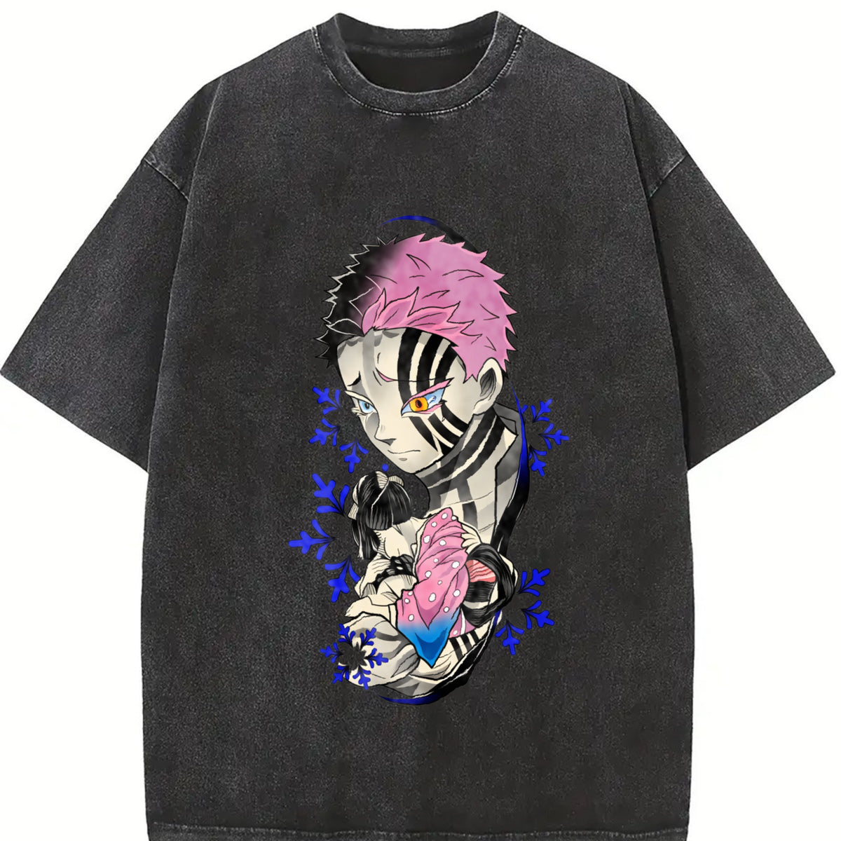 Akaza vs Koyuki Oversized Washed T-Shirt – Demon Slayer Kimetsu no Yaiba Vintage Heavy Cotton Unisex Tee Anime Manga Streetwear Retro Graphic Top Otaku Merch Gift for Fans MCV