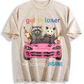 Funny Raccoon Opossum : Get In Loser Meme Vintage Washed T-Shirt - Beige