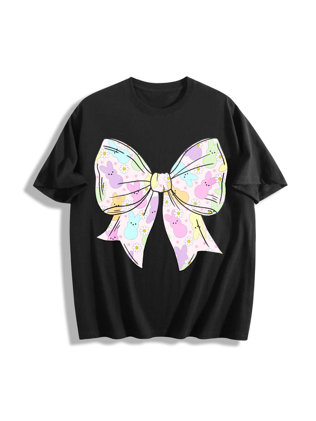 Coquette Easter Bow Cotton T-Shirt - Black