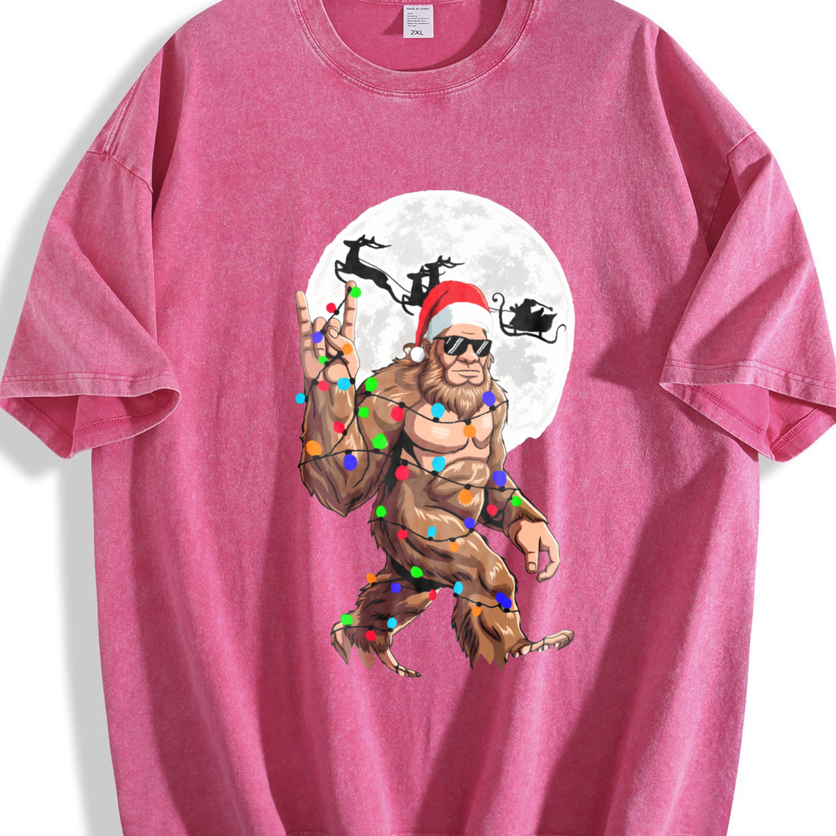 Funny Bigfoot Claus Christmas Vintage Washed T-Shirt - product view