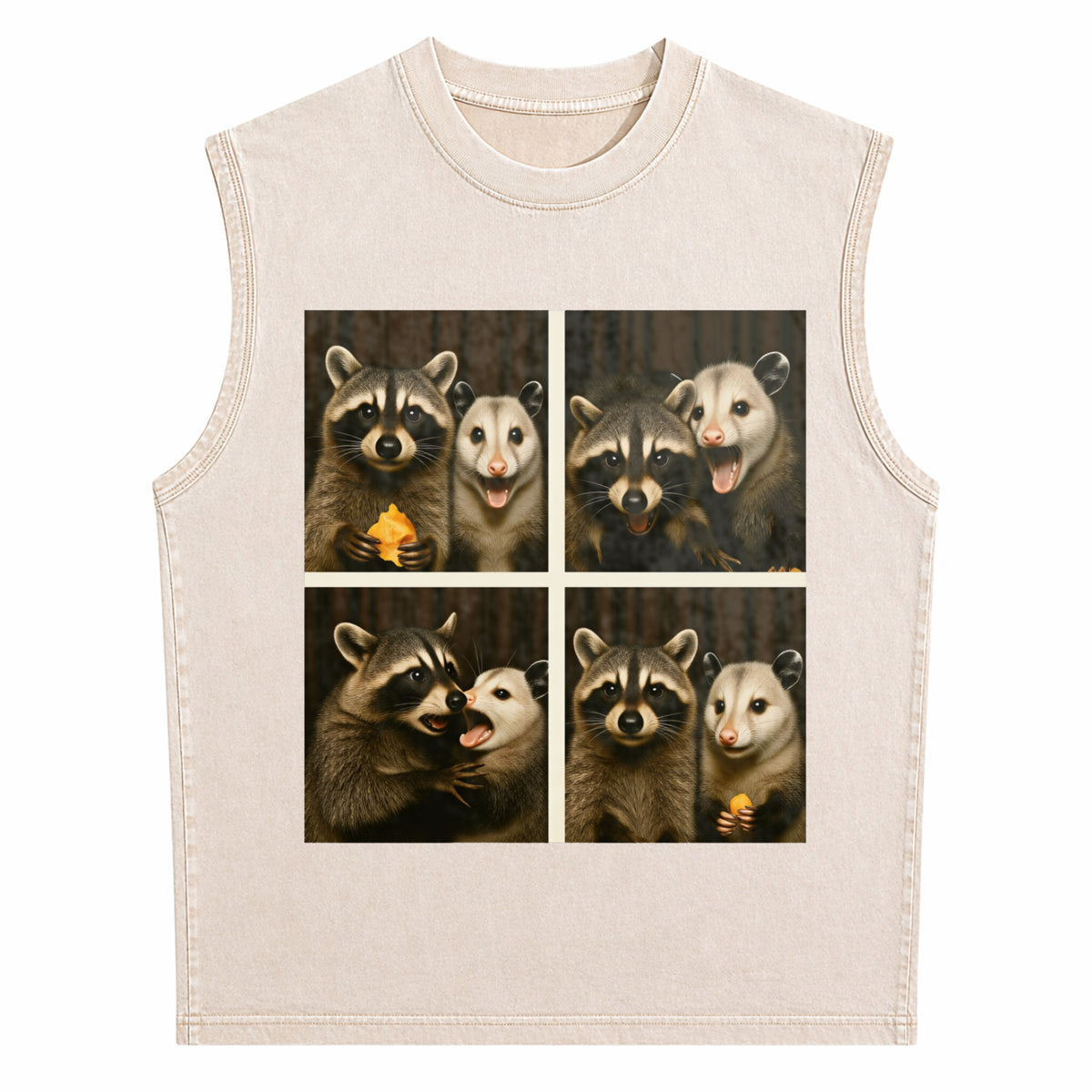 Funny Possum & Raccoon Photobooth Selfie - With 4 Animal Men's Washed Tank Top - product view