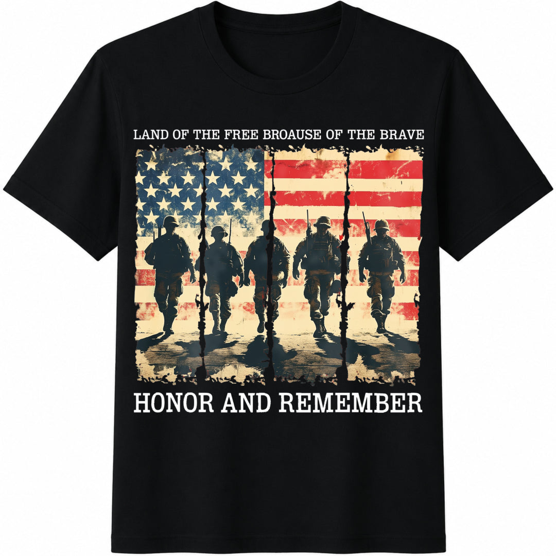 Land Of The Free Because Of The Brave Honor And Remember Cotton T-Shirt - Black
