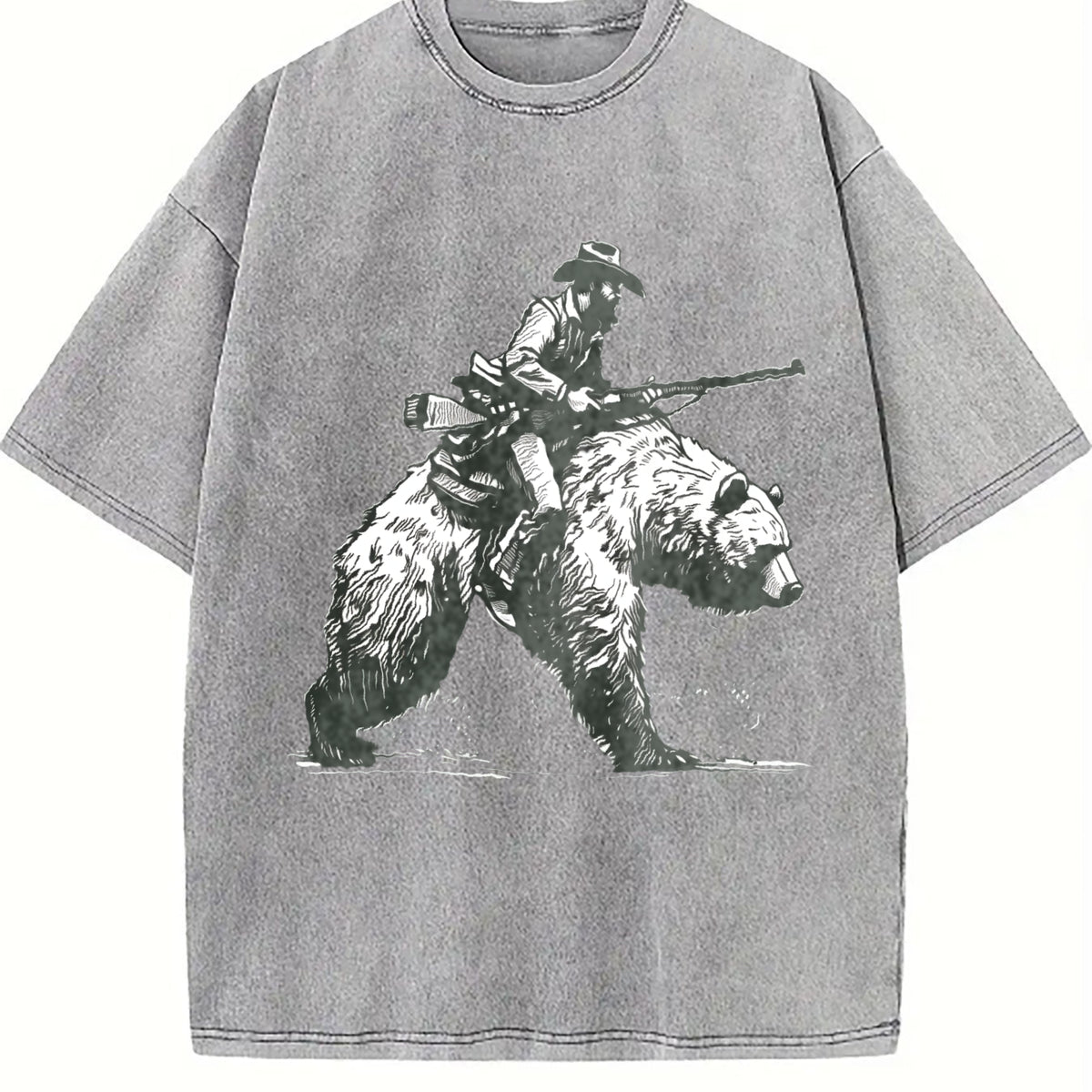 Lumberjack Cowboy Riding A Bear 90s Vintage Washed T-Shirt - product view