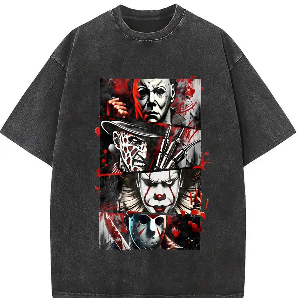 Men'S  Cotton Horror Icon Graphic T-Shirt - Black Short Sleeve Casual Street Trend T-Shirt All Season Comfort Fit Breathable Crew Neck T-Shirt For Horror Fans, Comfortable To WearUnisex T-shirts M-5XL