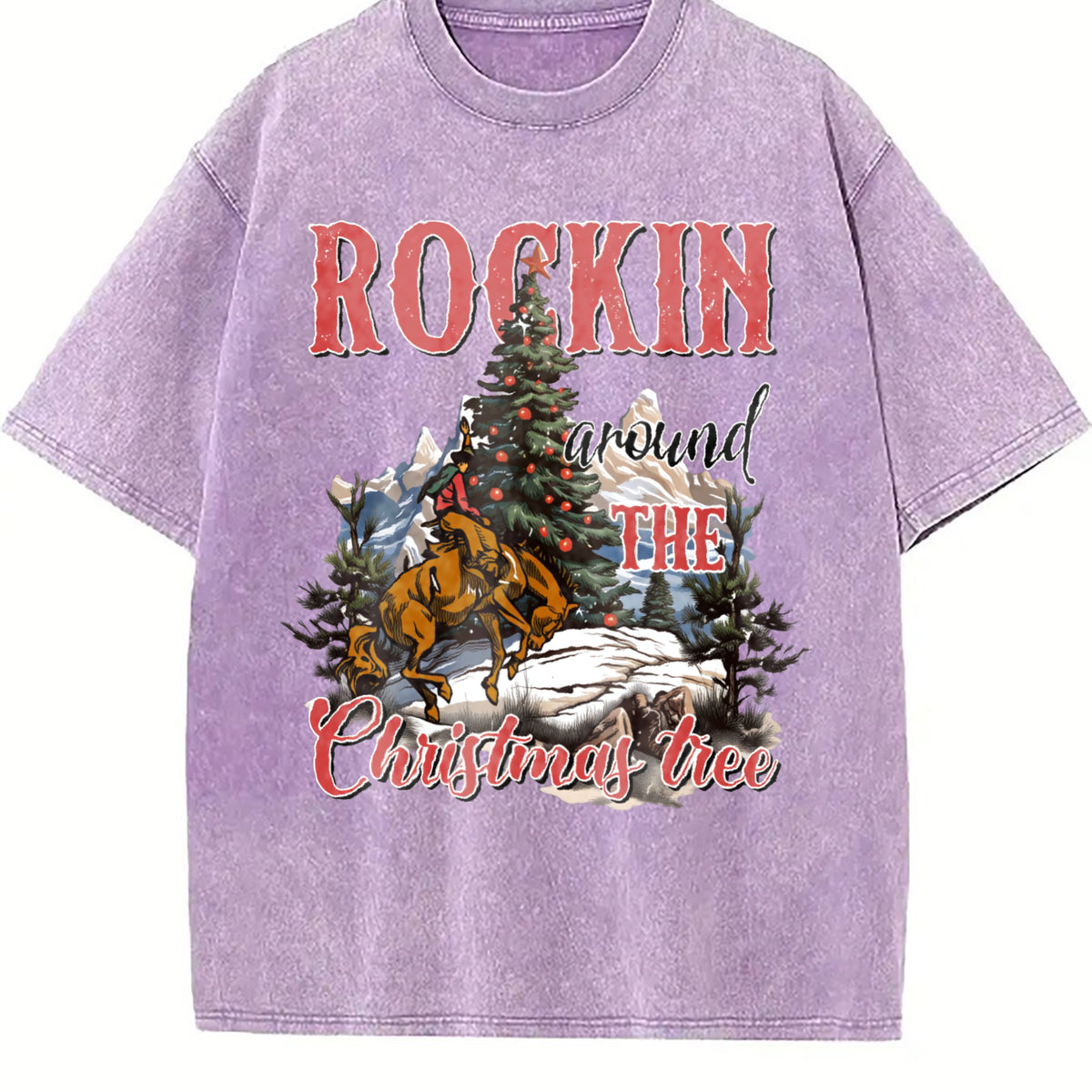 Rocking Around The Christmas Tree Cute Teenager Vintage Washed T-Shirt - product view