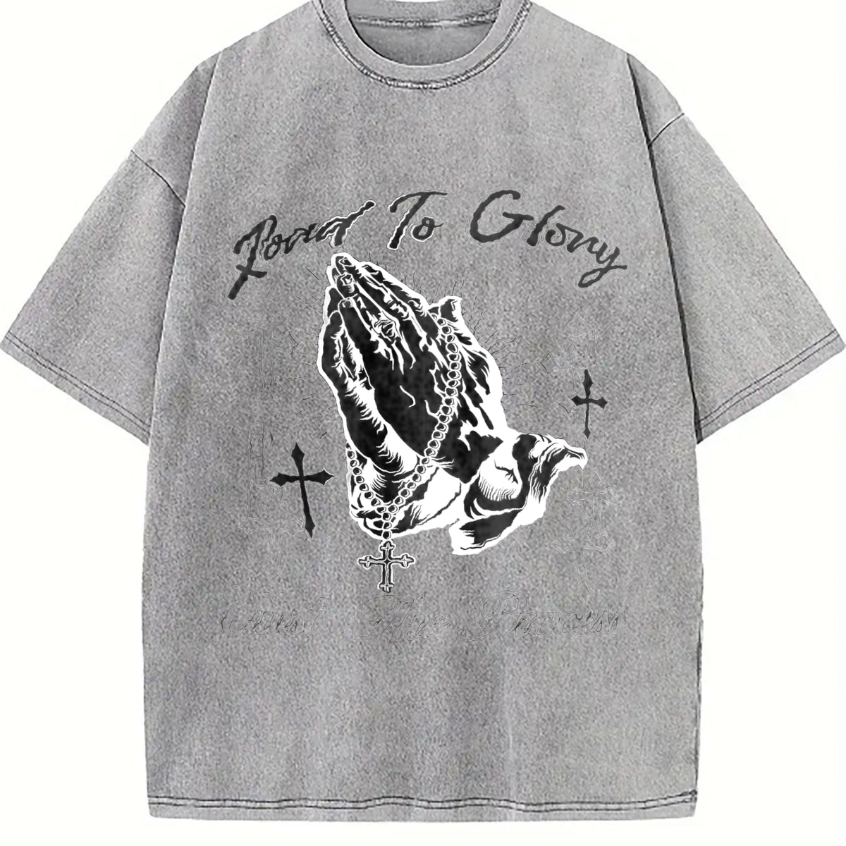 Road To Glory Praying Hands Cross Vintage Washed T-Shirt - product view