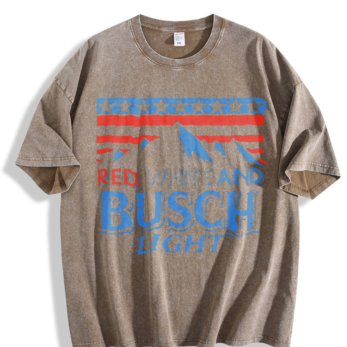 Red White And Busch Light American Flag Mountain Side Vintage Washed T-Shirt - product view