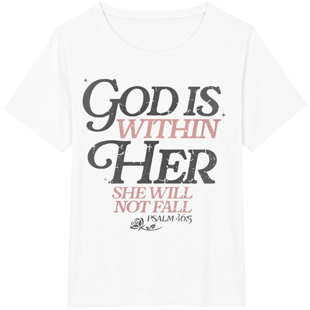 God Is Within Her Christian Cotton T-Shirt - product view