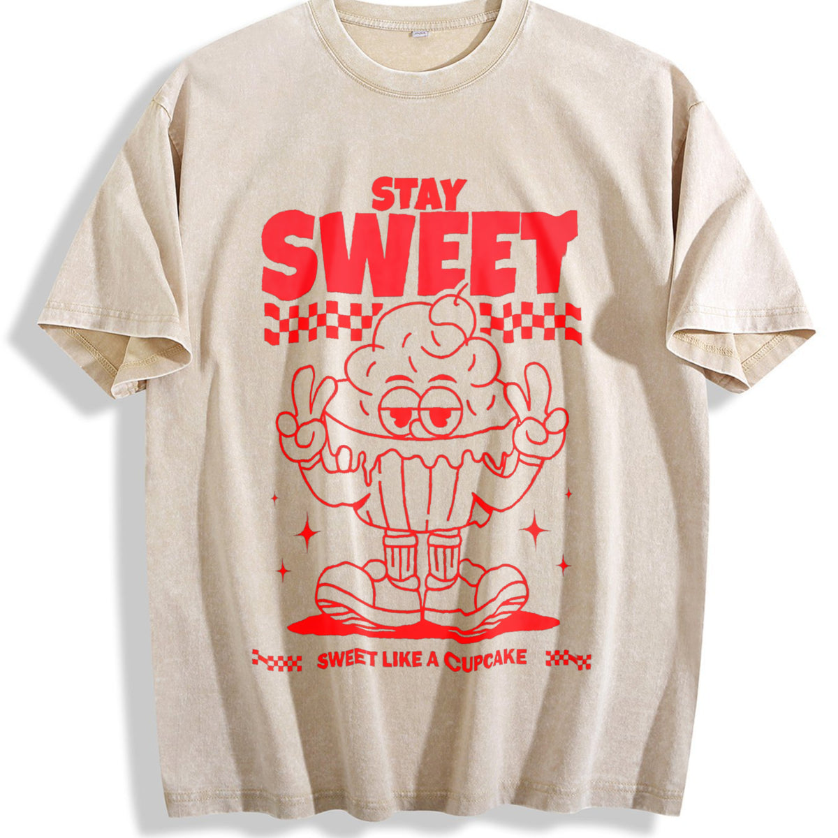 Stay Sweet Mascot 90s Vintage Washed T-Shirt - Beige